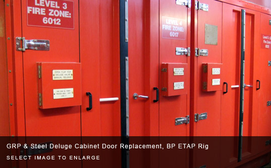 GRP & Steel Deluge Cabinet Door Replacement, BP ETAP Rig
